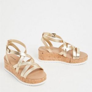 Gold Cork Platform Gladiator Sandals